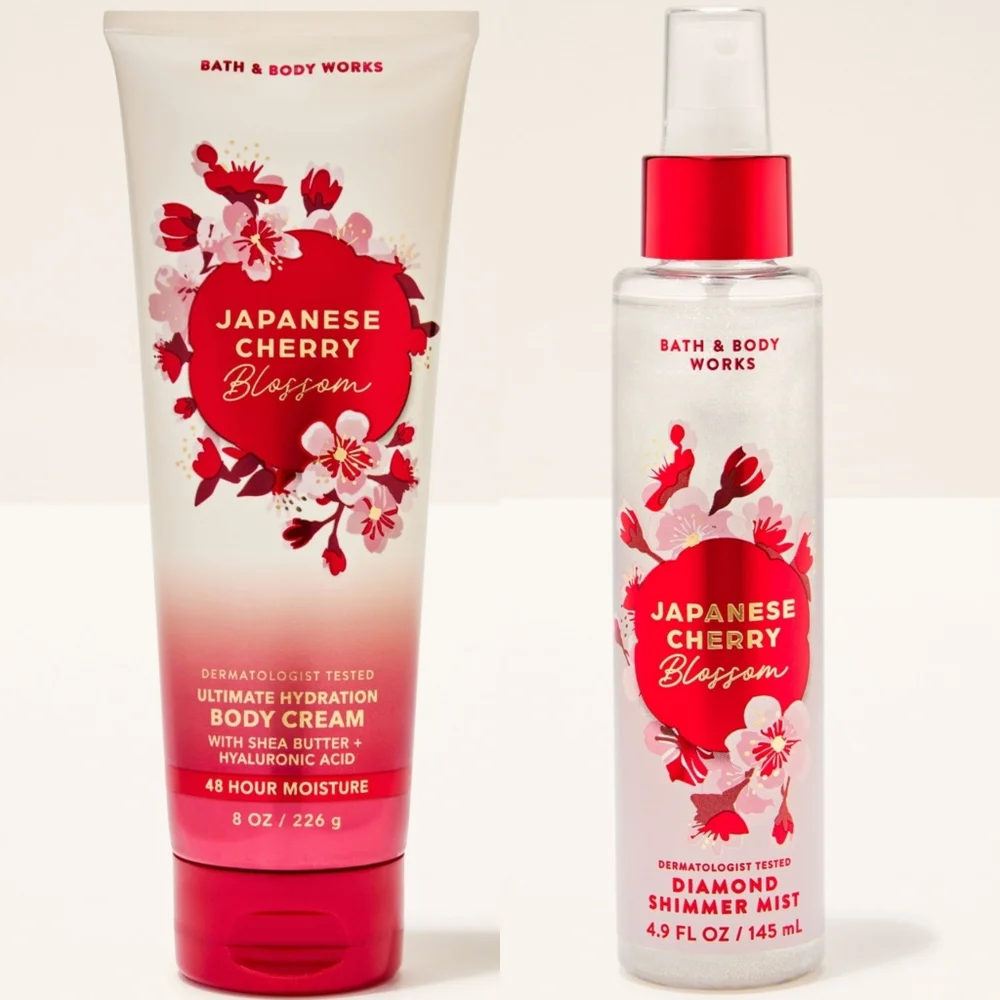 Bath Body Works Japanese Cherry Blossom Body Cream & Diamond Shimmer Mist Set